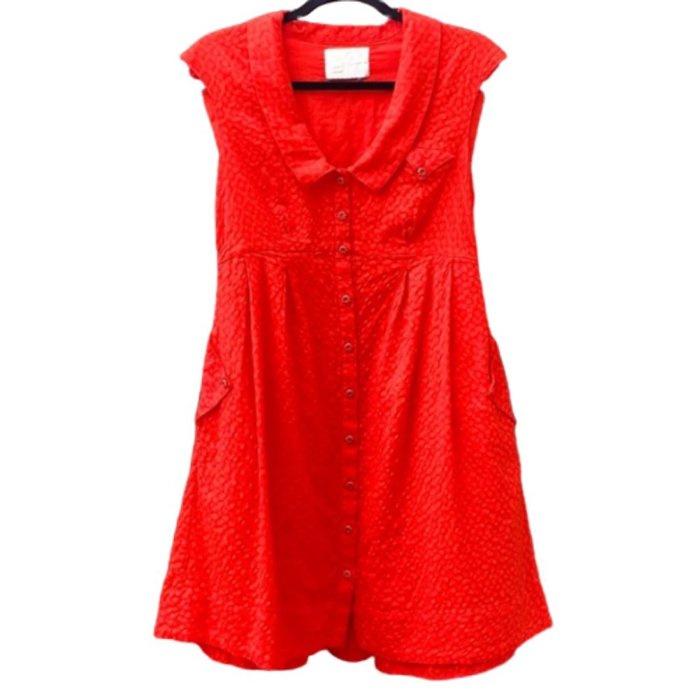 Anthropologie Dark Coral Collard Dress Anthro